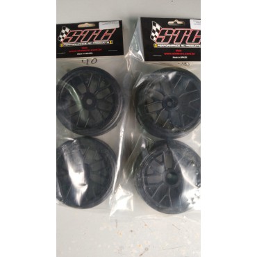 JOGO DE PNEUS SLICK COM RODA BBS PRETA PARA DIANTEIRA E TRASEIRA DO TRAXXAS JATO SINTEC SIN S045 S079